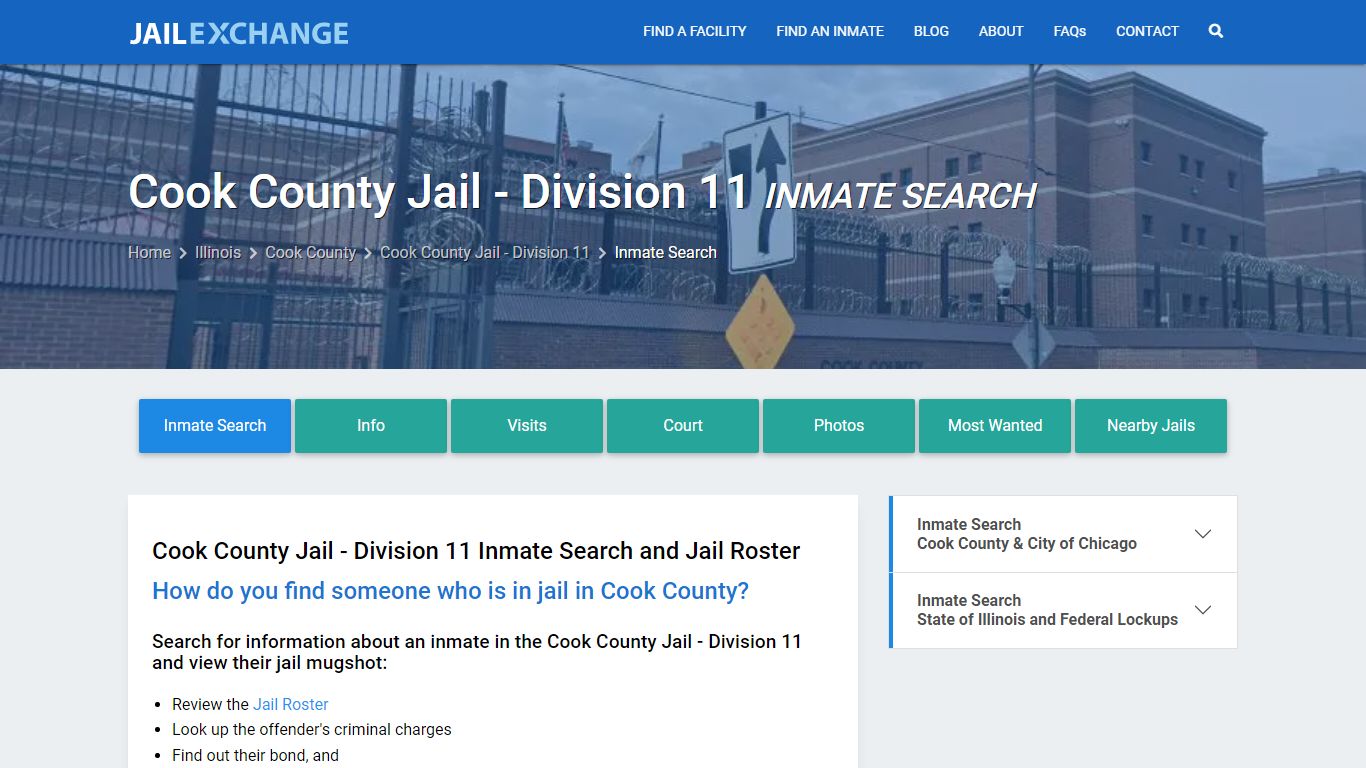 Cook County Jail - Division 11 Inmate Search - Jail Exchange